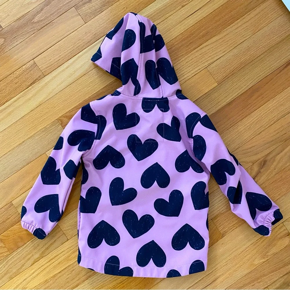 EUC Cat & Jack Girls Orchid Purple and Navy Heart Print Raincoat 5T